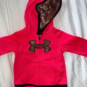 Under Armour neon pink hoodie with camo hood